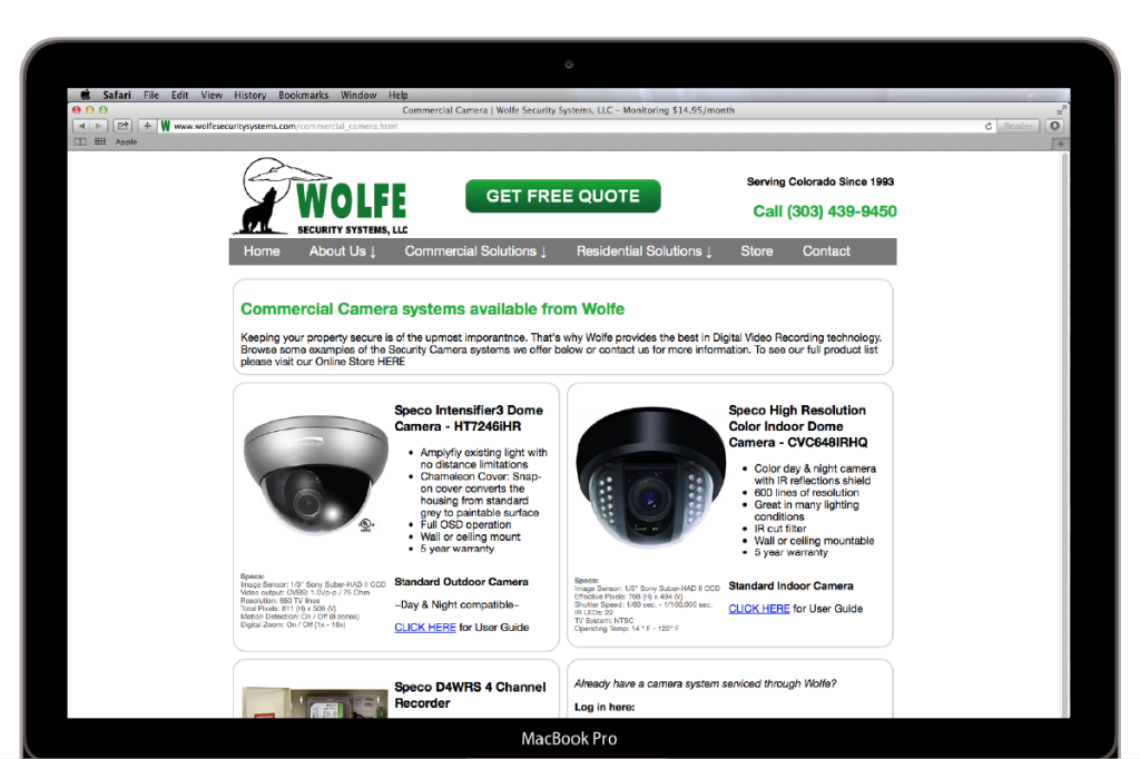 Wolfe Security System Camera example page