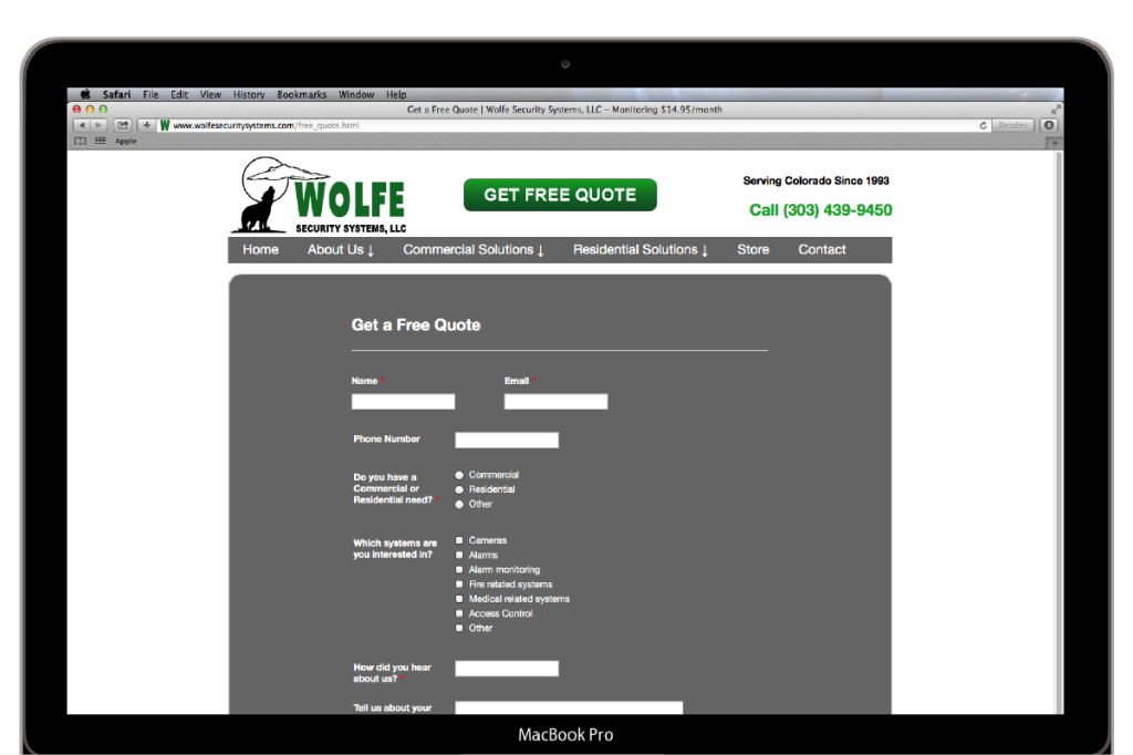 Wolfe Security Systems Quote Page